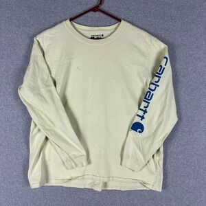 Carhartt Dusty Yellow Long Sleeve Tee with Blue Logo
